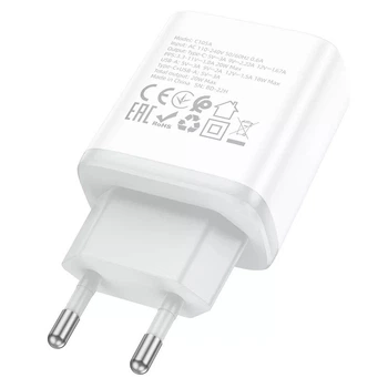 Сетевое зарядное устройство Hoco C105А (USB/USB-C/PD20W/QC3.0)- белый - изображение 2