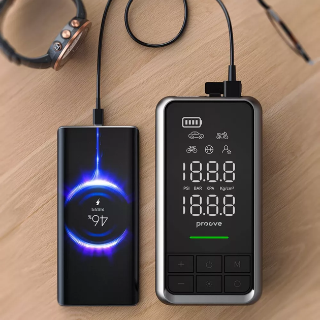 Пусковое устройство и насос 2в1 Proove Air Jump, 10400mAh, 1000A, LED-дисплей, Type-C, USB Серый - изображение 6
