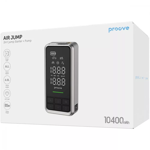 Пусковое устройство и насос 2в1 Proove Air Jump, 10400mAh, 1000A, LED-дисплей, Type-C, USB Серый - изображение 10