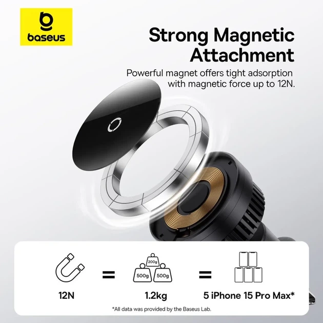 Автодержатель для телефона Baseus MagPro Series Magnetic Wireless Charging Car Mount Air Vent Version Black (C40164100121-00) - изображение 8