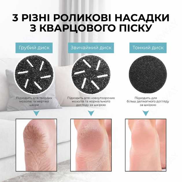 Электрическая пемза для ног пилка для пяток для педикюра с вакуумным пылесосом и LCD дисплеем DKWAY P334i черная + подарок 3 насадки - изображение 8