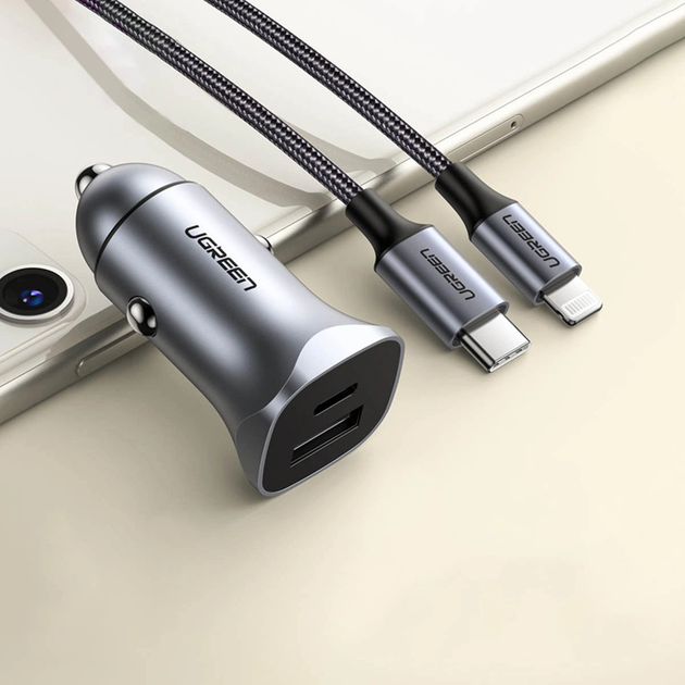 Ładowarka samochodowa Ugreen CD130 30W USB-A/USB-C PD Grey (6957303848584) - obraz 4