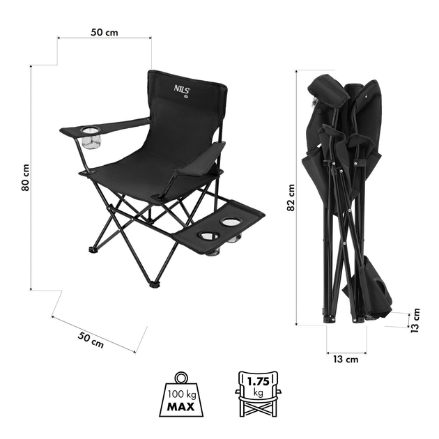 Крісло туристичне Nils Camp NC3301 Чорне (5908261680823) - зображення 9
