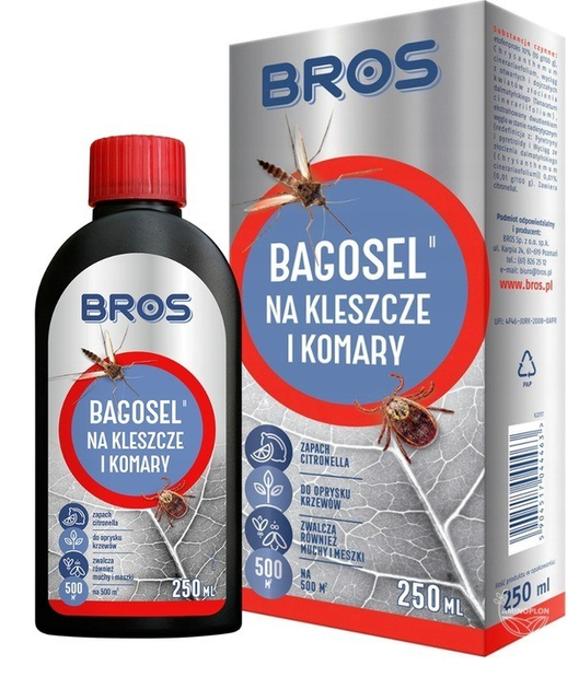 Засіб від комарів та кліщів Bros Bagosel 100ec 250 мл (5904517044463) - зображення 1