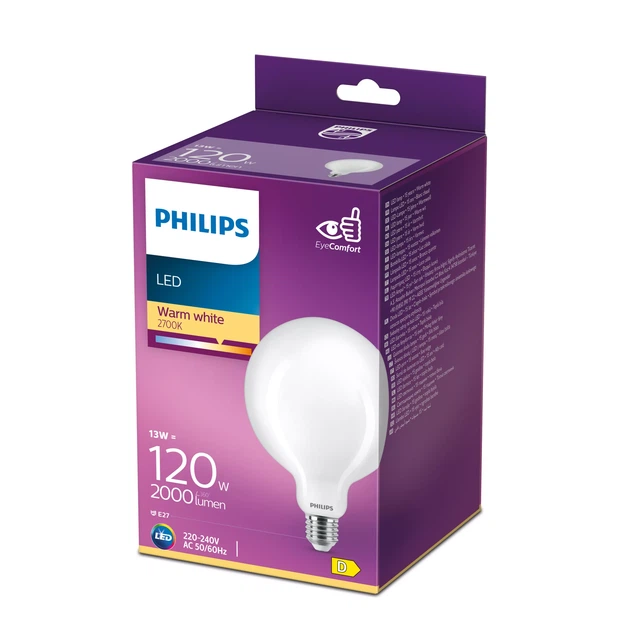 Світлодіодна лампа Philips філаментна G120 13Вт E27 2700K (тепле) 2000 люменів 929002372101 - зображення 2