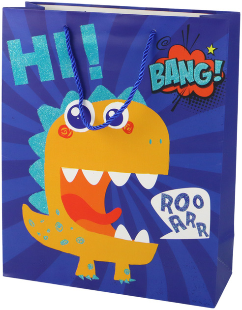 Torebka prezentowa LeanToys Dinozaur Niebieska 32 x 26 x 10 cm (5905884453230) - obraz 1