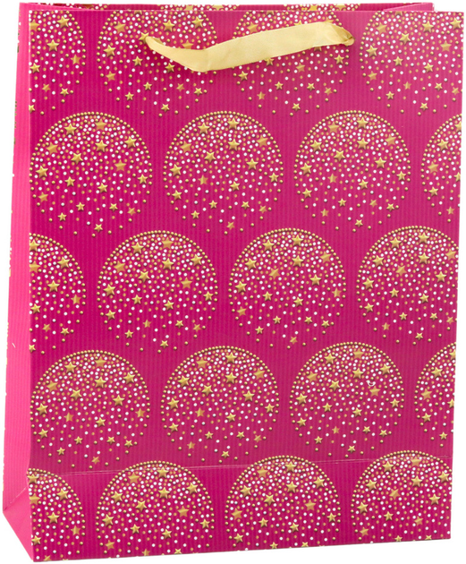 Torebka prezentowa LeanToys Złote gwiazdki Różowa 32 x 26 x 10 cm (5905991040002) - obraz 1