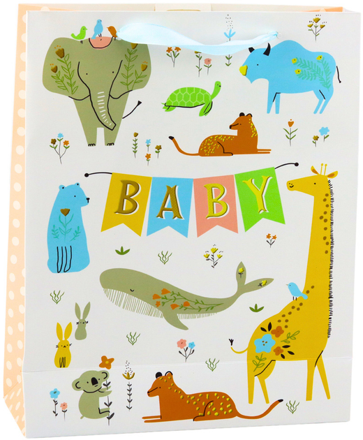 Torebka prezentowa LeanToys z napisem Baby i zwierzętami 32 x 26 x 10 cm (5905991039860) - obraz 1