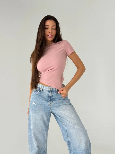 Жіноча літня футболка асиметричного крою Uaclothes 46-48 Пудровий (like33633-140371350) - Фото 2 Жіноча літня футболка асиметричного крою Uaclothes 46-48 Пудровий (like33633-140371350) - зображення 2