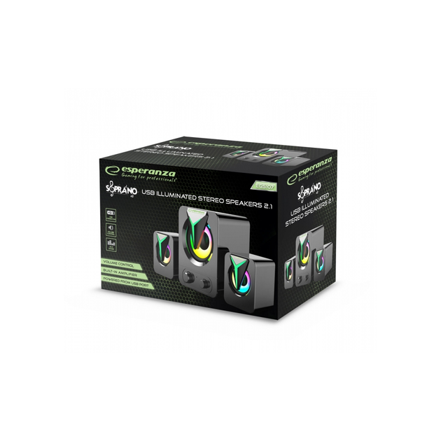 Акустична система Esperanza EGS107 Soprano 2.1 з LED-підсвічуванням Rainbow для ПК і ноутбуків Black - зображення 4