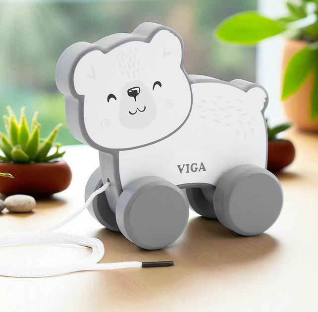 Miś do ciągania Viga PolarB drewniany 44001 (6971608440014) - obraz 3
