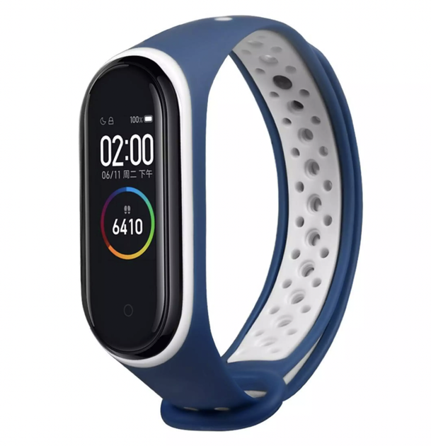 Силиконовый ремешок Nike style для фитнес-браслета Xiaomi Mi Band 3/4 Темно-синий с белым + металическая кнопка (MRKQ0101) - Фото 7 Силиконовый ремешок Nike style для фитнес-браслета Xiaomi Mi Band 3/4 Темно-синий с белым + металическая кнопка (MRKQ0101) - изображение 7