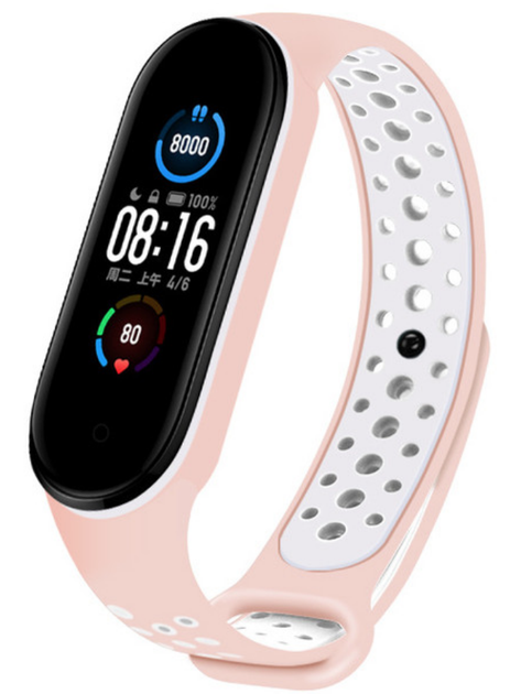 Ремешок Nike style для фитнес-браслета Xiaomi Mi Band 6/5 Пудра с белым + металическая кнопка (mrk6448) - изображение 2