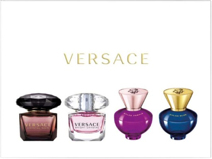 Zestaw miniaturek damskich Versace Miniatures Woda toaletowa Crystal Noir 5 ml + Woda toaletowa Bright Crystal 5 ml + Woda perfumowana Dylan Purple 5 ml + Woda perfumowana Dylan Blue Pour Femme 5 ml (8011003887576) - obraz 1