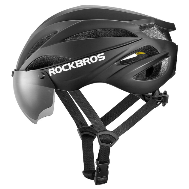 Kask rowerowy Rockbros z szybka, odpinane okulary z ochrona UV Black (5907769373350) - obraz 2