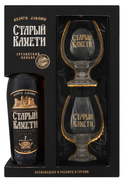 Бренді Старий Кахеті 7 років витримки 0.5 л 40% + 2 келихи (4860013086455) - зображення 1