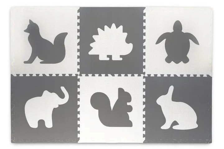 Mata piankowa dla dzieci RICOKIDS puzzle zwierzątka 6 szt białe i szare (5908220470748) - obraz 1