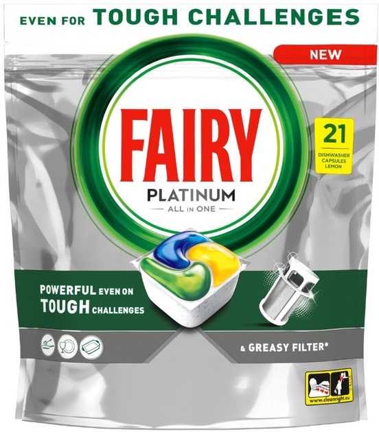 Засіб Fairy Platinum All in One 21 капсула для посудомийних машин - Фото 1 Засіб Fairy Platinum All in One 21 капсула для посудомийних машин - зображення 1