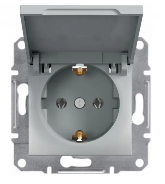 Розетка с ж/к и крышкой Asfora алюминий EPH3100161 Schneider Electric - Фото 1 Розетка с ж/к и крышкой Asfora алюминий EPH3100161 Schneider Electric - изображение 1