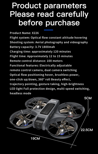 Дрон X226 8K FPV з VR-окулярами, квадрокоптер з камерою, безщіткові мотори, до 200 м, міні дрон - зображення 6