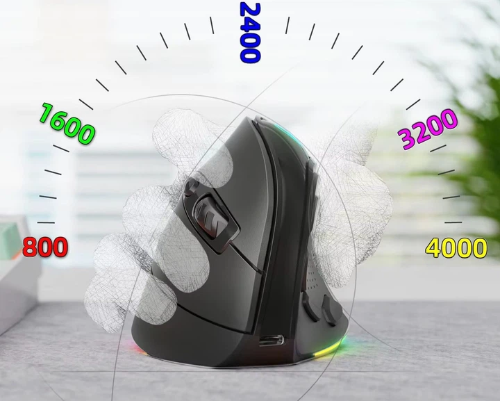 Вертикальна миша бездротова, безшумна JOMAA V530 з акумулятором та RGB підсвічуванням 2,4G+Bluetooth Black - зображення 2