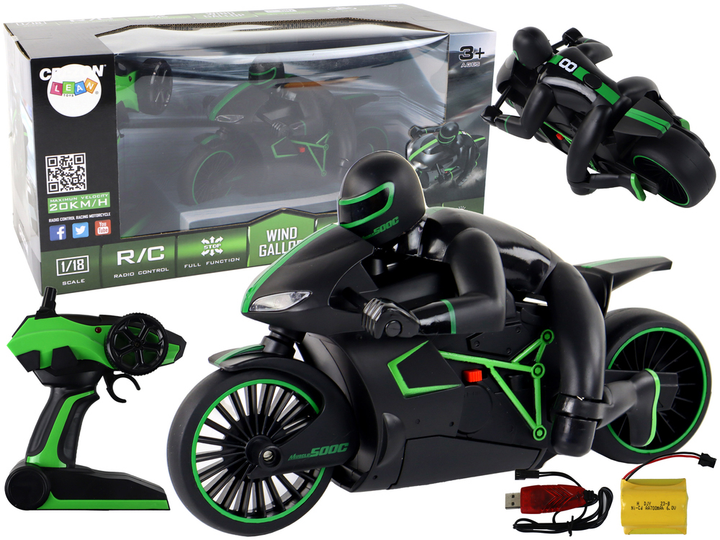 Motocykl zdalnie sterowany Lean Toys RC Racer 20 km/h czarno-zielony (2133) (5905323218888) - obraz 2