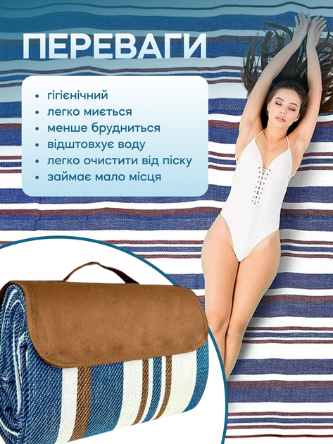 Коврик водонепроницаемый для пикника и пляжа с ручкой 150x200 см (KILIM-152.4x203.2-BLUE) - изображение 3