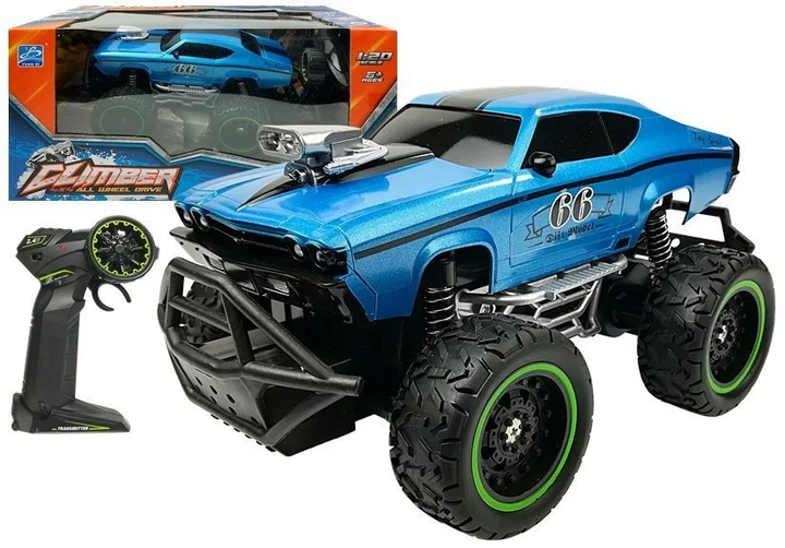 Auto zdalnie sterowane Lean Toys z wysokimi kołami 6.5 km/h Błękitne 23.5x14x12 cm (6652) (5904665996607) - obraz 2