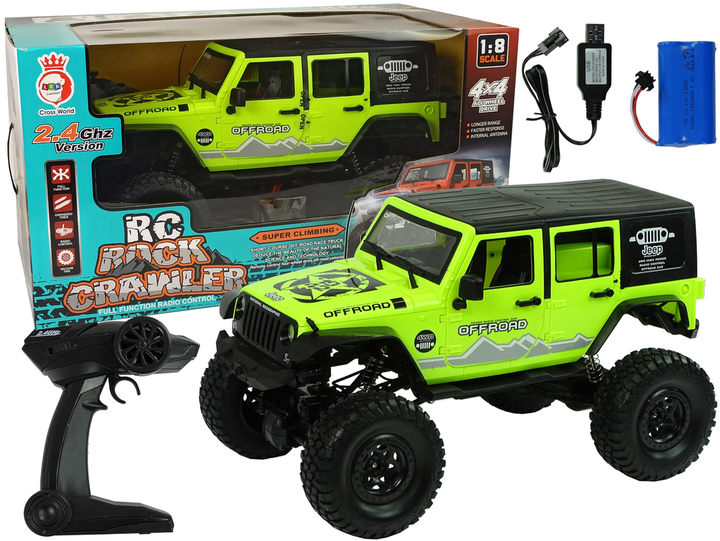 Auto terenowe zdalnie sterowane Lean Toys Rock Crawler z amortyzatorem 2.4 GHz 4 x 4 Zielone (7751) (5903802453423) - obraz 2