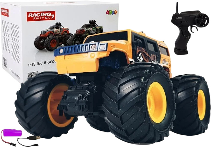 Auto terenowe zdalnie sterowane Lean Toys z dużymi kołami Bigfoot 2.4G 1:18 Żółte (9032) (5904204750189) - obraz 2