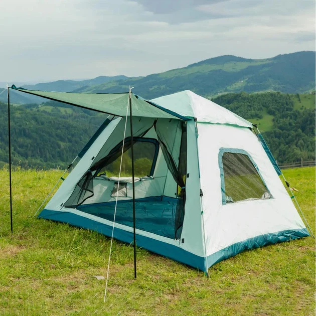 Палатка автоматическая трехместная с тентом для туризма 2.35×2.35 м трехместная палатка с москитной сеткой и навесом LU005BL Бирюзовый - изображение 2