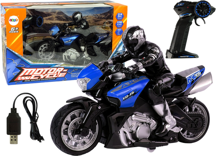 Motocykl zdalnie sterowany Lean Toys Sportowy 2.4G 1:10 czarno-niebieski (10232) (5904665991046) - obraz 2