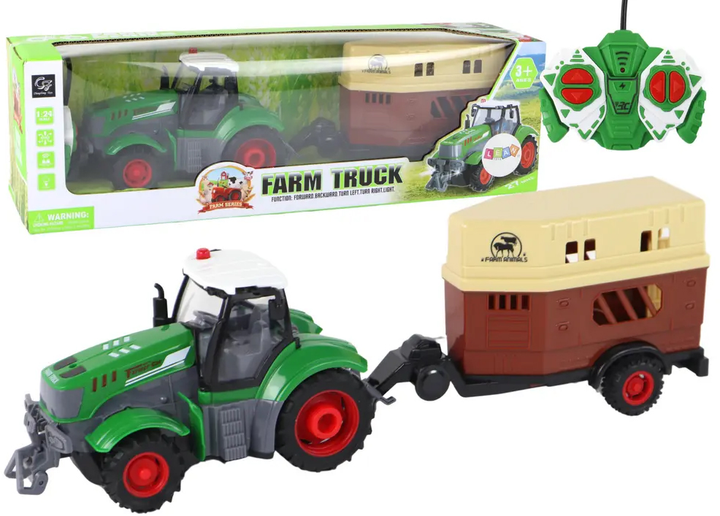 Трактор на радіокеруванні Lean Toys з причепом 1:24 зелений (16156) (5905679077047) - зображення 2