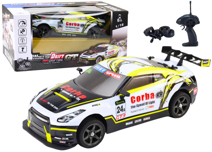 Auto zdalnie sterowane Lean Toys World Top Drift 1:16 Biało-żółte (20958) (5905991034995) - obraz 2