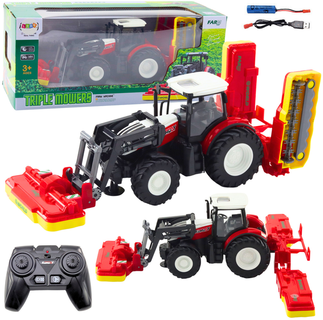 Traktor rolniczy zdalnie sterowany Lean Toys z kosiarkami do trawy 2.4G (21204) (5905991036999) - obraz 2