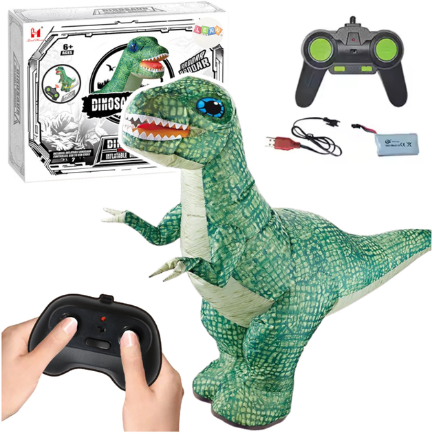 Надувний динозавр на радіокеруванні Lean Toys Dinosaur World Зелений 130x190 см (24392) (5905991055204) - зображення 2