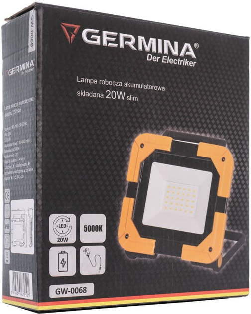 Акумуляторний світлодіодний прожектор Germina GW-0068 20 Вт 1900 лм 5000 К - зображення 6