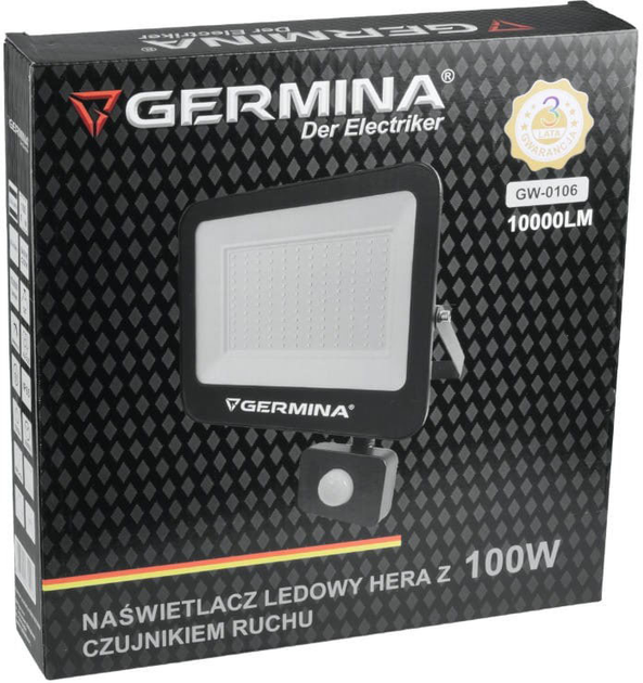 Світлодіодний прожектор Germina GW-0106 з датчиком руху 100 Вт 10000 лм 6400 К IP65 Hera - зображення 2