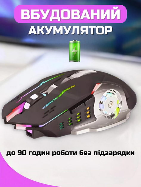 Беспроводная мышь игровая с RGB подсветкой аккумуляторная регулируемое DPI 800 1200 1600 оптический сенсор USB Wi-Fi адаптер эргономичная бесшумная для ПК ноутбуков Android для игр и работы удобная светящаяся мышь с подсветкой - изображение 7