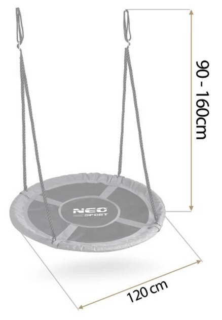 Huśtawka Neo-Sport Bocianie gniazdo Swingo 120 cm Szara (5903890627171) - obraz 4