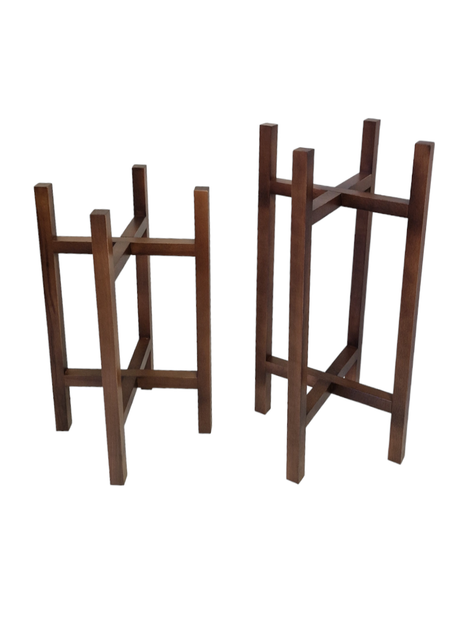 Подставки для цветов и вазонов деревянные WoodDecor комплект в коричневом цвете средняя и низкая - изображение 4