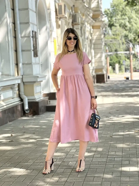 Літня сукня міді з креп-жатки 50-52. Фрезовий - Фото 4 Літня сукня міді з креп-жатки 50-52. Фрезовий - зображення 4