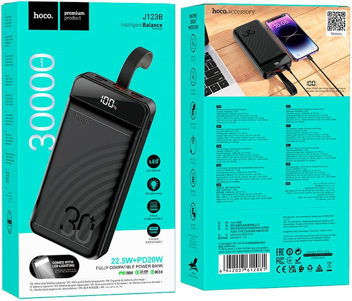 Powerbank Hoco J123B 30000mAh Black - obraz 6