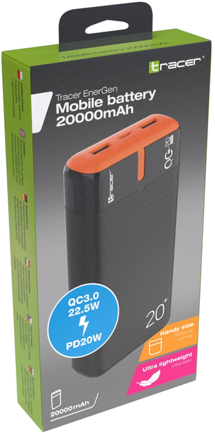 Powerbank Tracer EnerGen 20000mAh Black/Orange (TRABAT47516) - obraz 8