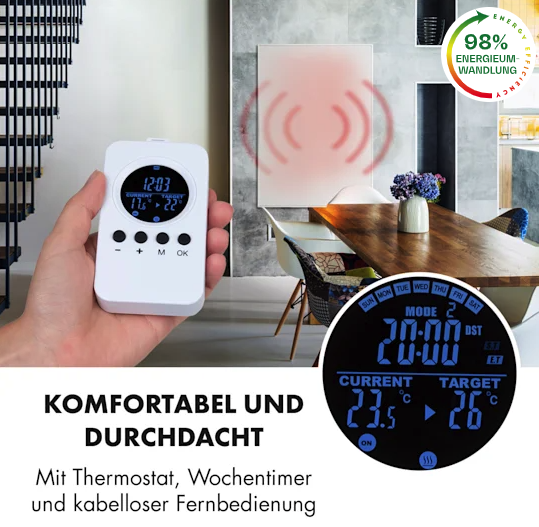 Инфракрасный нагреватель Klarstein Wonderwall Air 96 120x81см, 960Вт, настенный - изображение 7