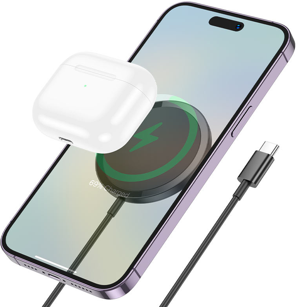 Беспроводное зарядное устройство Hoco CW52 Enjoy magnetic wireless fast charging Black (6942007611367) - изображение 4