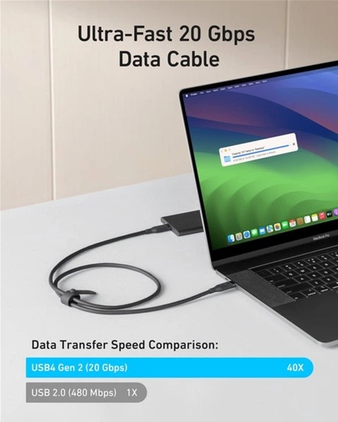 Кабель Anker USB-C to USB-C 240W 20 Gbps 4K Video Tranfer Bio-Nylon 0.9 м Чорний (A80N1H11) - зображення 3