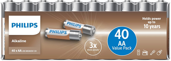 Батарейки Philips Alkaline AA 1.5V 40 шт. (LR6A40F-10) - зображення 1