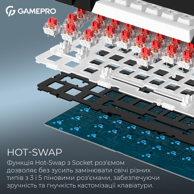Клавиатура беспроводная GamePro Asgard Valhalla MK160B Pro 75% RGB Wireless/Bluetooth/USB Black - Фото 11 Клавиатура беспроводная GamePro Asgard Valhalla MK160B Pro 75% RGB Wireless/Bluetooth/USB Black - изображение 11
