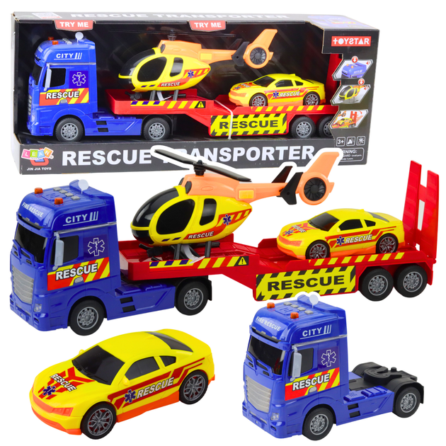 Набір іграшок Lean Toys Рятувальна команда зі світлом і звуком Вантажівка + Гелікоптер + Автомобіль (21480) (5905991038764) - зображення 2
